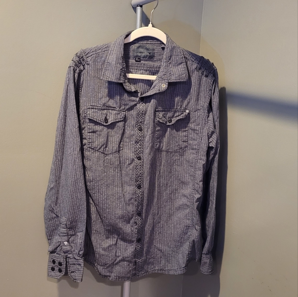 Ocean Current Men's Long Sleeve Button Up‎ Shirt Stripes Workwear Size L, Gray